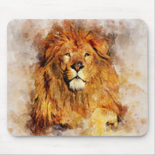 Männlicher Löwe mit großflächigem Wasserfarbportra Mousepad