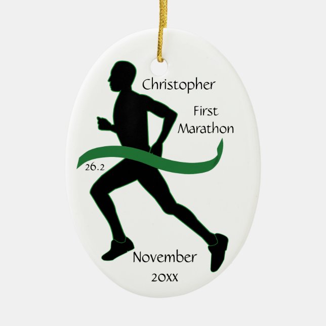 Männlicher Marathon Runner Green Ribbon Ornament (Vorne)