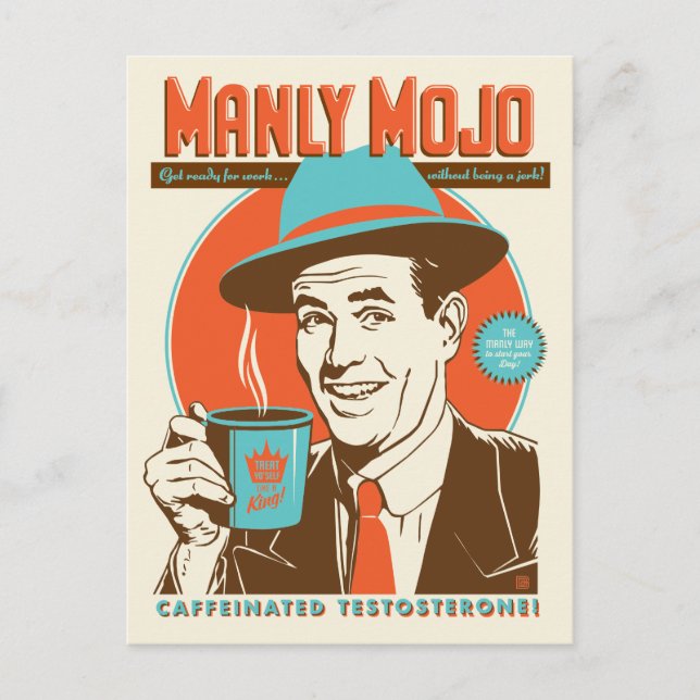 Männlicher Mojo Kaffee Postkarte (Vorderseite)