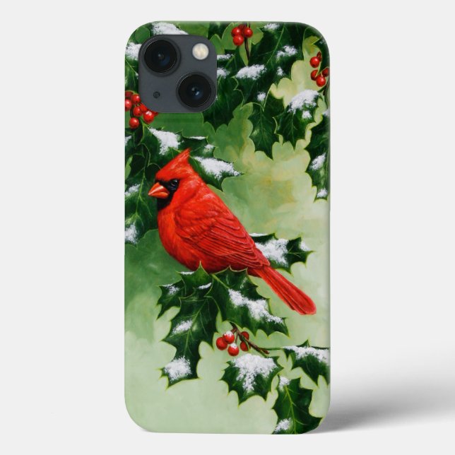Männlicher Nordrot Kardinal Bird & Holly Branch Case-Mate iPhone Hülle (Rückseite)