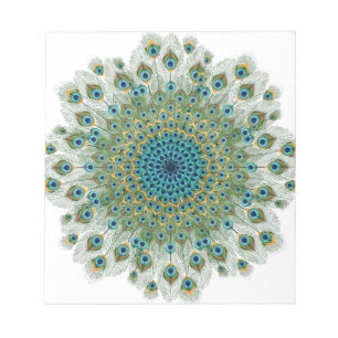 Männlicher Pfau Farbige Mandala Notizblock