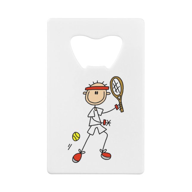 Männlicher Strichmännchen-Tennis-Spieler Geldkarten Flaschenöffner (Rückseite)