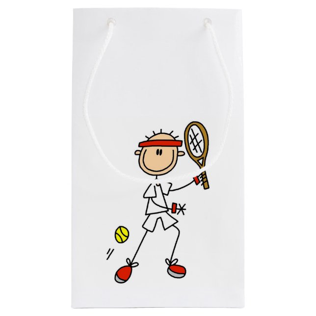 Männlicher Strichmännchen-Tennis-Spieler Kleine Geschenktüte (Rückseite)