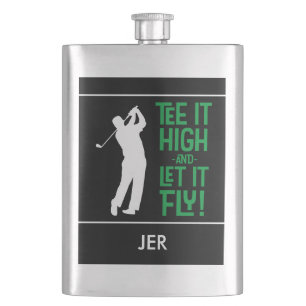 Männliches Golf-Tee-Zitat Hübsches Monogramm Schwa Flachmann
