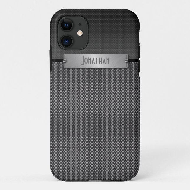 Männliches graues Metallketten-Blick-Monogramm Case-Mate iPhone Hülle (Rückseite)