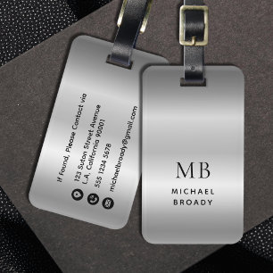 Männliches Monogramm Silbergrau Gebürstetes Faux-M Gepäckanhänger
