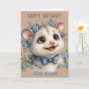 Männliches Opossum: Pastell-Baby-Tier mit Schleife Karte