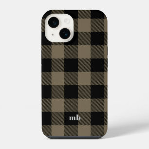 Männliches Schwarz Braun Buffalo Karo Name Initial iPhone 14 Hülle