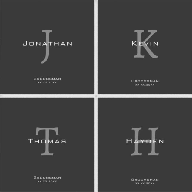 Männliches Schwarz-Weiß-Monogramm mit Initialen +  Aufkleber (Vorderseite)