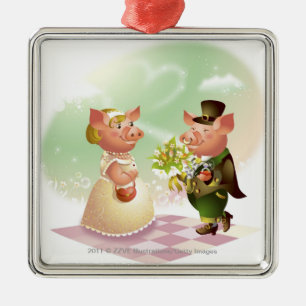 Männliches Schwein gibt einem weiblichen Schwein Ornament Aus Metall