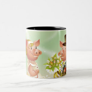 Männliches Schwein gibt einem weiblichen Schwein Zweifarbige Tasse
