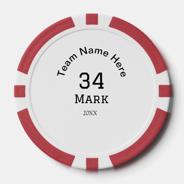 Mannschaftsname hinzufügen Spielername Datum Sport Pokerchips (Vorderseite)