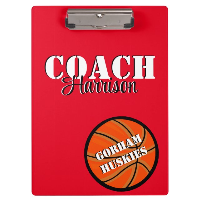 Mannschaftstrainer Rot und Weiß Basketball Persona Klemmbrett (Vorderseite)
