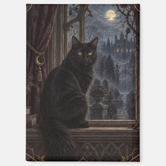 Manoir au Clair de Lune Magnet Art Gothique Chat N
