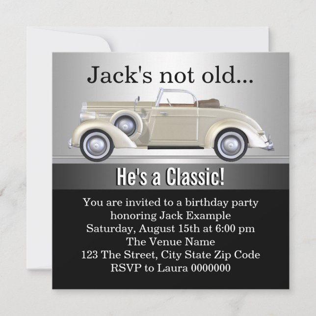 Mans Antique Car Geburtstagsparty Einladung (Vorderseite)