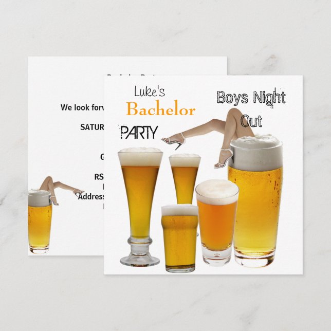 Mans Bachelor Party Beer Boys Night Legs Einladung (Vorne/Hinten)