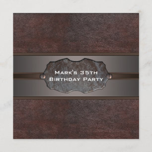 Mans Birthday Party Brown Leather Einladung