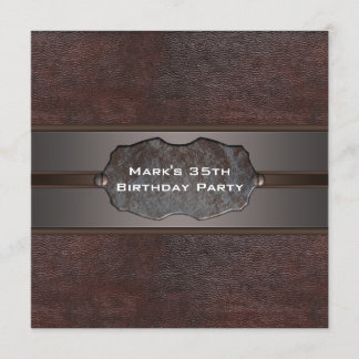 Mans Birthday Party Brown Leather Einladung