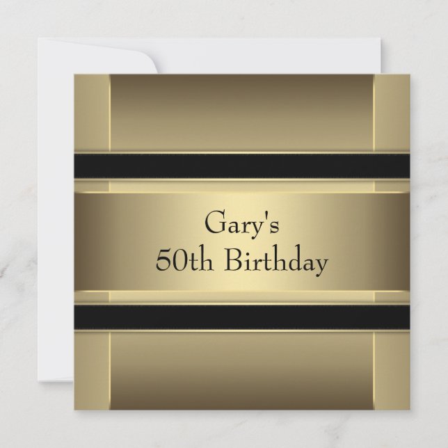 Mans Black Gold 50th Birthday Einladung (Vorderseite)