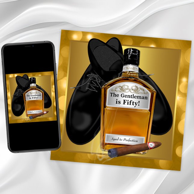 Mans Gold 50. Geburtstagsparty Einladung (Mans any number birthday invitation. Instant download and printed invitations available.)