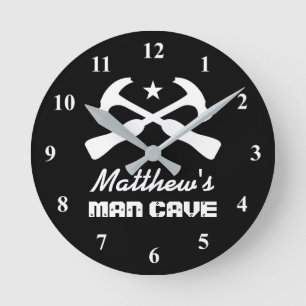 Manshammer Logo Autogarage oder Mancave Wanduhr