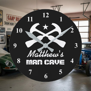 Manshammer Logo Autogarage oder Mancave Wanduhr