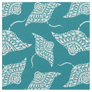 Manta Ray Pattern Tribal Tattoo Style Blau Weiß F Stoff