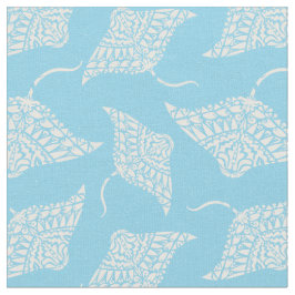 Manta Ray Pattern Tribal Tattoo Style Blau Weiß Stoff