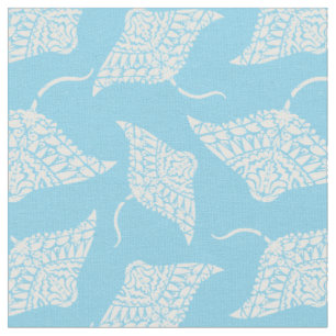 Manta Ray Pattern Tribal Tattoo Style Blau Weiß Stoff