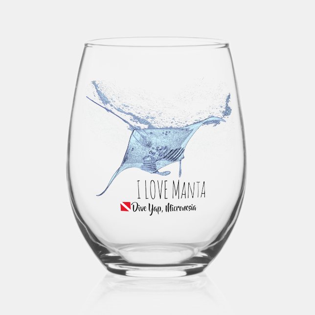 Manta Ray Silhouette Weinglas Ohne Stiel (Vorderseite)