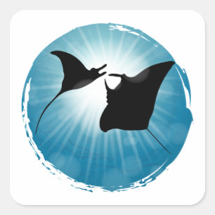 Manta Ray Underwater Aquatic Life Quadratischer Aufkleber