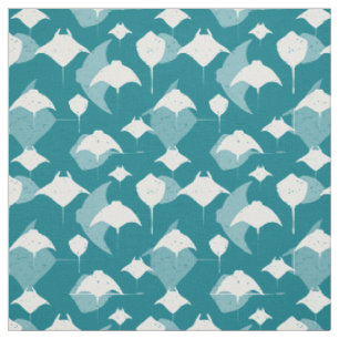 Manta Rays and Stingray Aquamarin Blau und Weiß Stoff