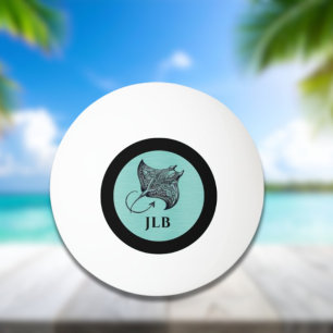 Manta Rochen auf Türkis-Faux-Bürstmetall-Monogramm Tischtennisball