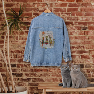 Manteau en jean à patchwork de chats