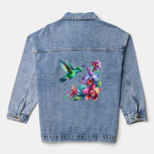 Manteau en jean de jardin aux colibris