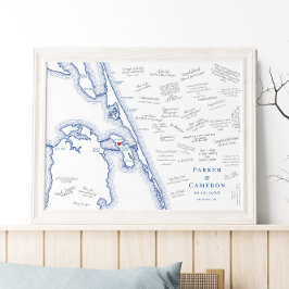 Manteo NC Karte Elegant Wedding Guest Book Poster