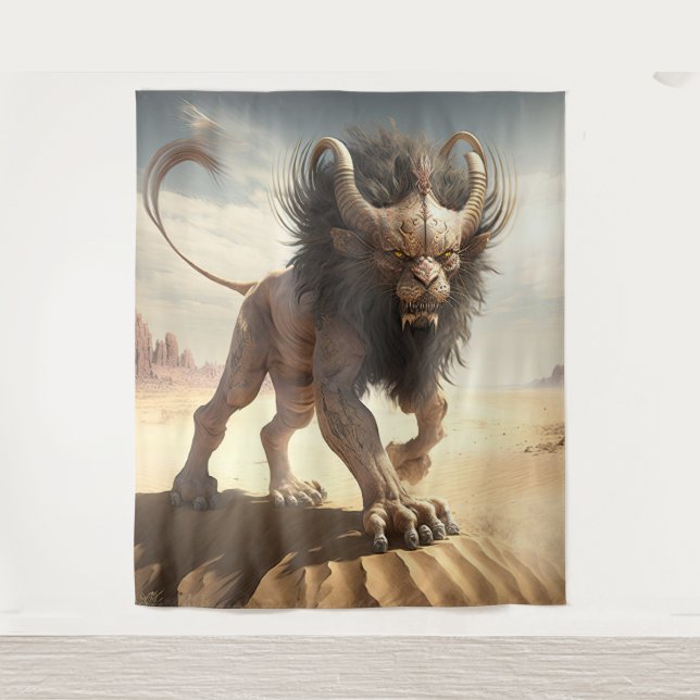 Manticore in einer Wüstenwand Wandteppich (Vorderseite)