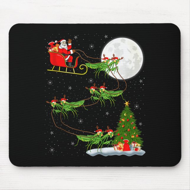 Mantis Insect Santa Sleigh Flying Funny Magical Ch Mousepad (Vorne)