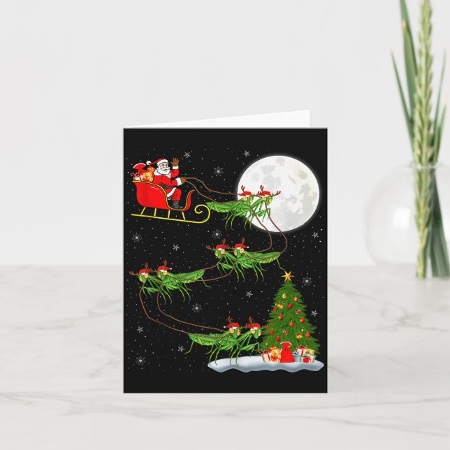 Mantis Insekt Weihnachtsmann Schlitten Fliegend Lu Karte (Vorderseite)
