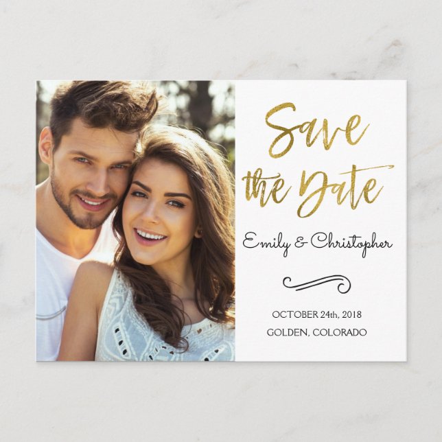 Manuelle SkriptWedding Save the Date Foto Ankündigungspostkarte (Vorderseite)