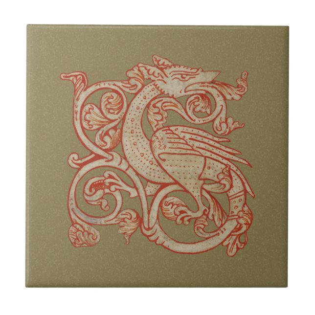 Manuscrit médiéval Dragon Carreaux en céramique (Devant)