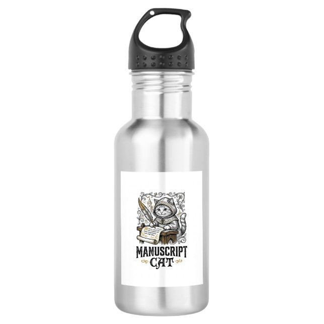 Manuskript Katze Mittelalterliche Manuskript Vinta Edelstahlflasche (Vorderseite)