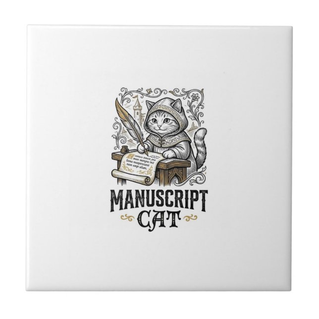 Manuskript Katze Mittelalterliche Manuskript Vinta Fliese (Vorderseite)