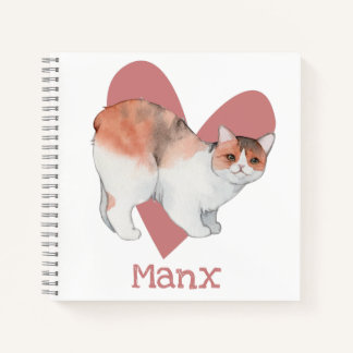 Manx Cat Watercolor Kitty Pink Heart Journal