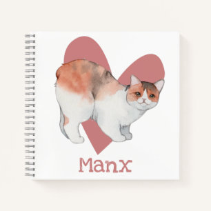 Manx Cat Watercolor Kitty Pink Heart Journal Notizbuch