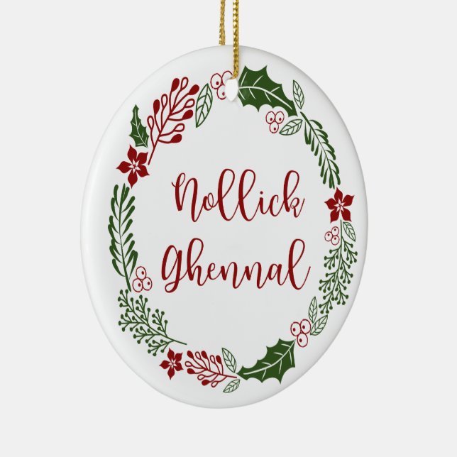 Manx Merry Christmas Wreath, Nollick Ghennal Keramik Ornament (Rechts)