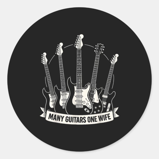 Many Guitars One Wife Funny Musician Guitarist Hum Runder Aufkleber (Vorderseite)