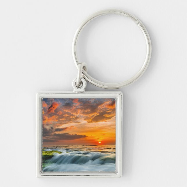 Manyar Strand am Sonnenaufgang Schlüsselanhänger (Vorne)