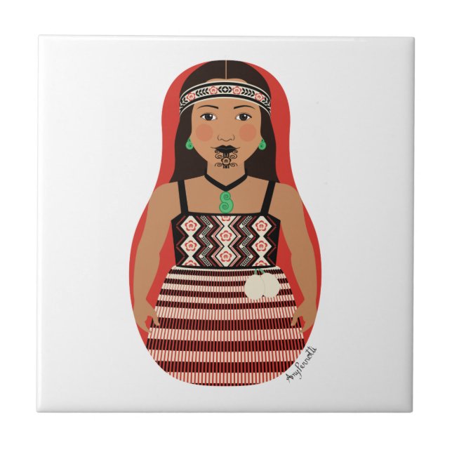 Maori Dancer Matryoshka Tile Fliese (Vorderseite)