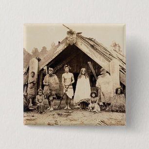 Maori- Familie, Neuseeland, c.1880s (Albumendruck) Button